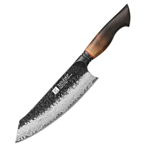 XINZUO New Design Custom Damascus Steel Santoku Knife White Oak Burnt Wood Handle Sharp Kitchen Knives