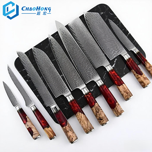 Damascus Steel VG10 Japanese Santoku Knife 9-Piece Custom Chef Knife With Resin Wood Handle For Kitchen Use
