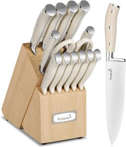 Kuisine 15-Piece Modern Design ABS Handle Kitchen Knife Block Set High Carbon Stainless Steel Chef Knife Set Built-In Sharpener